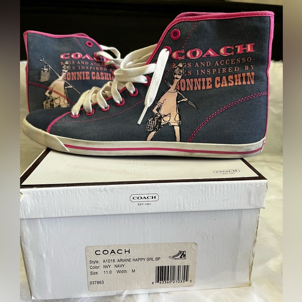 Coach high top shoes, slightly worn size 11 graffiti print on one side